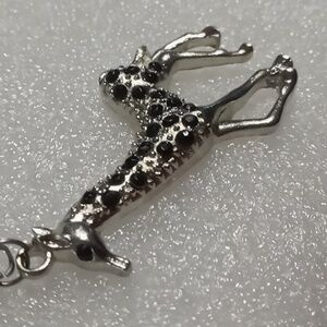 Elegant Silver and Black Giraffe Pendant Necklace 30 In Long Oval Link